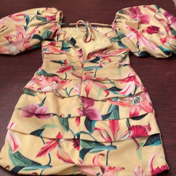PatBO Pink, Yellow and Green Puff Sleeve Mini Sundress - Picture 11 of 11